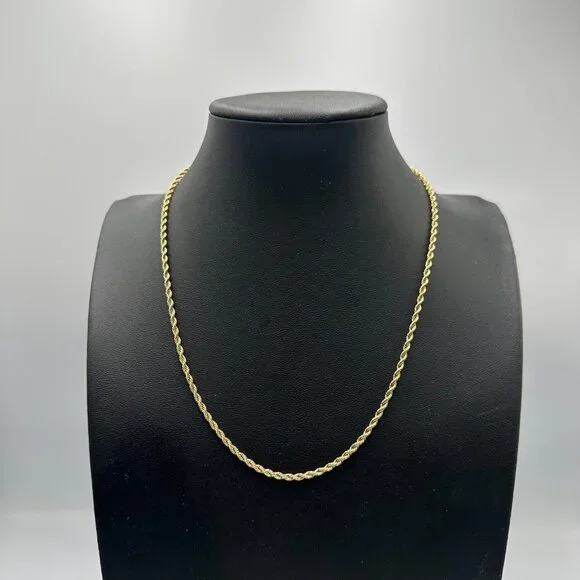 Gld Shop Rope Chain Necklace Men 18K Yellow Gold Plated Choker 2MM 16.5 Inch